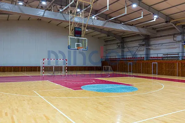 An empty school basketball court
