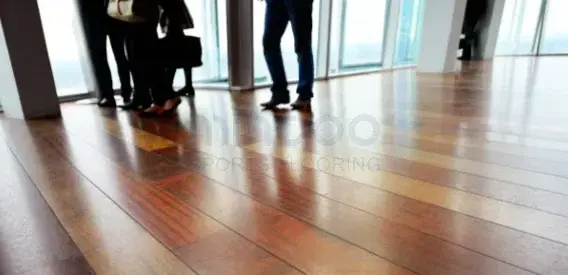 People walk on the wooden floor People walk on the wooden floor