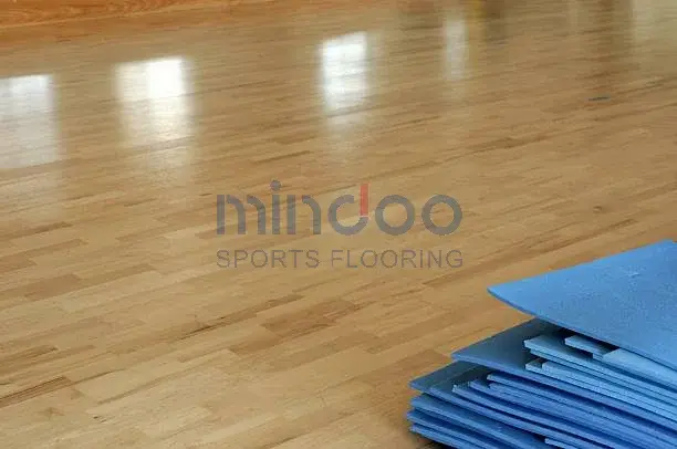 Close-up of hard beech sports flooring Close-up of hard beech sports flooring