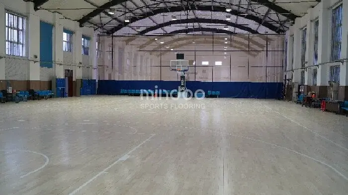 Sports space with maple wood flooring.