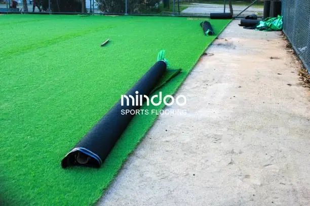 Artificial turf installation site for football field Artificial turf installation site for football field